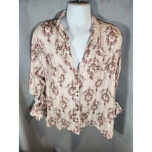 Natural Reflections Womens Blouse Roses Floral Button Down Shirt Size‎ 3XL